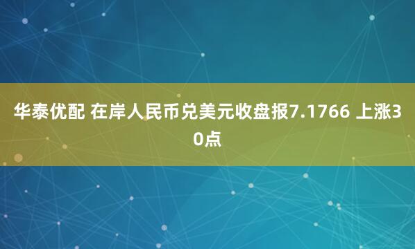 华泰优配 在岸人民币兑美元收盘报7.1766 上涨30点